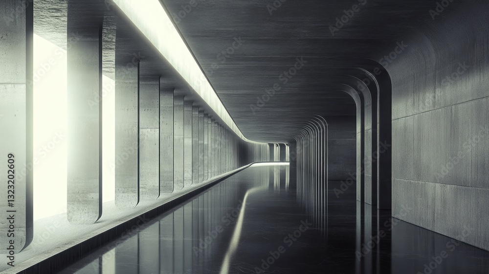Poster modern architectural interior with elegant columns and reflective surface in a minimalist style