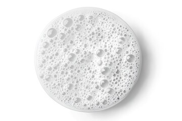 Close-up of Creamy White Foam Bubbles in a Bowl, Top View, Texture Background