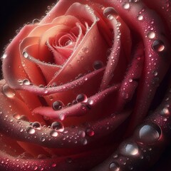 Macro Shot of Rose Petals with Dewdrops Hyperrealistic digital p