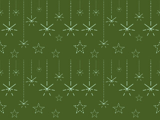 Christmas Seamless Pattern with Snowflakes and Vintage Style Design, Green seamless fabric pattern