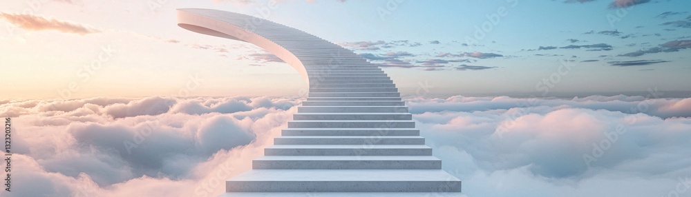 Poster a massive staircase ascending into the sky, seamlessly looping back to the ground, creating an infin