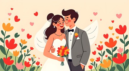 A happy moment of newlyweds