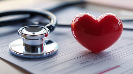 stethoscope and heart on the cardiogram