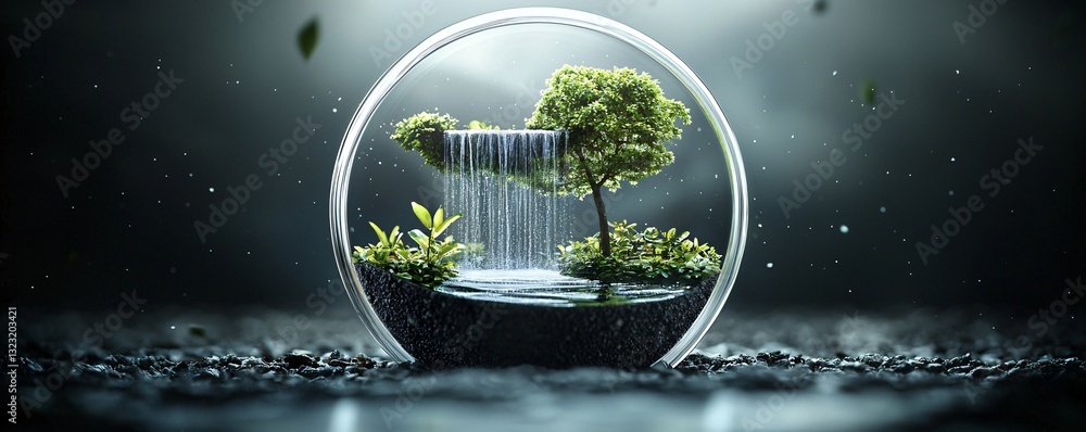 Poster a mirror in the middle of a forest that doesn't reflect reality but instead shows a parallel world w