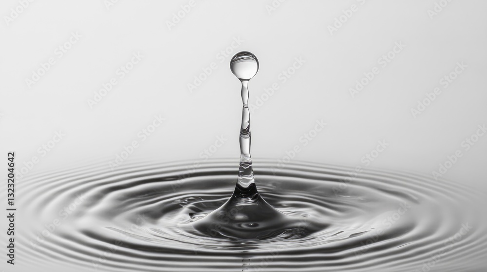 Aufkleber clear water drop creating ripples in monochrome background with a single droplet suspended in the ai