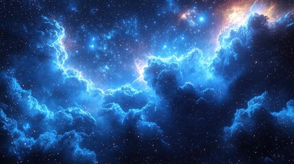 Fototapeta premium Starry night sky with clouds, panorama, universe filled with stars, nebula and galaxy