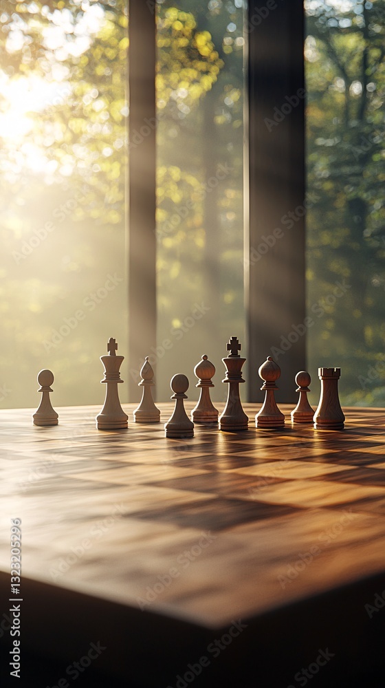 Aufkleber a chessboard where the pieces appear to move by themselves, casting surreal shadows that defy logic.