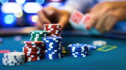Fototapeta premium Casino Poker Chips Stacked On Table