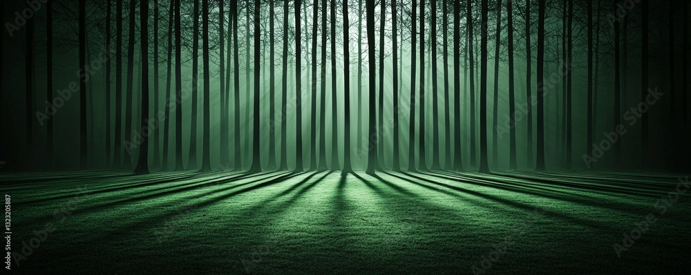 Poster a park where shadows of trees donâ€™t match their real shapes, creating an eerie yet fascinating opt