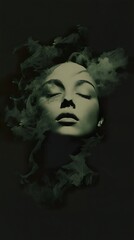 Serene Woman in Smoky Haze: An Abstract Portrait