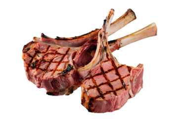 Succulent Grilled Lamb Chops, Perfectly Seasoned and Cooked Isolated, Transparent Background, Cutout, No Shadows, PNG Clipart