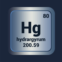 hydrargyrum Hg icon. Number Fourty Five. Mass 200.59 detail. Vector Background.