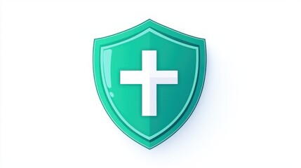 Obraz premium A green shield with a white cross, symbolizing protection and health care.
