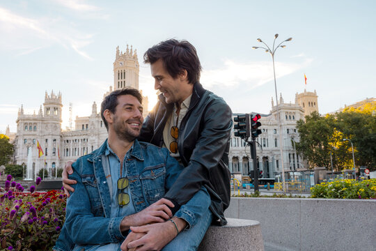 Romantic Moment of Gay Couple in the Heart of Madrid