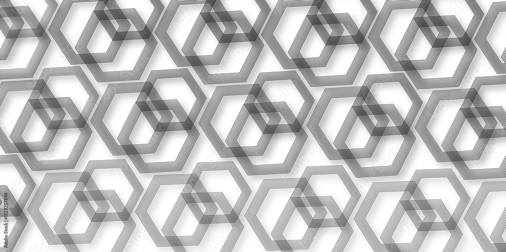 Poster abstract glowing geometric lines on black background. modern pattern elegant gray line template back