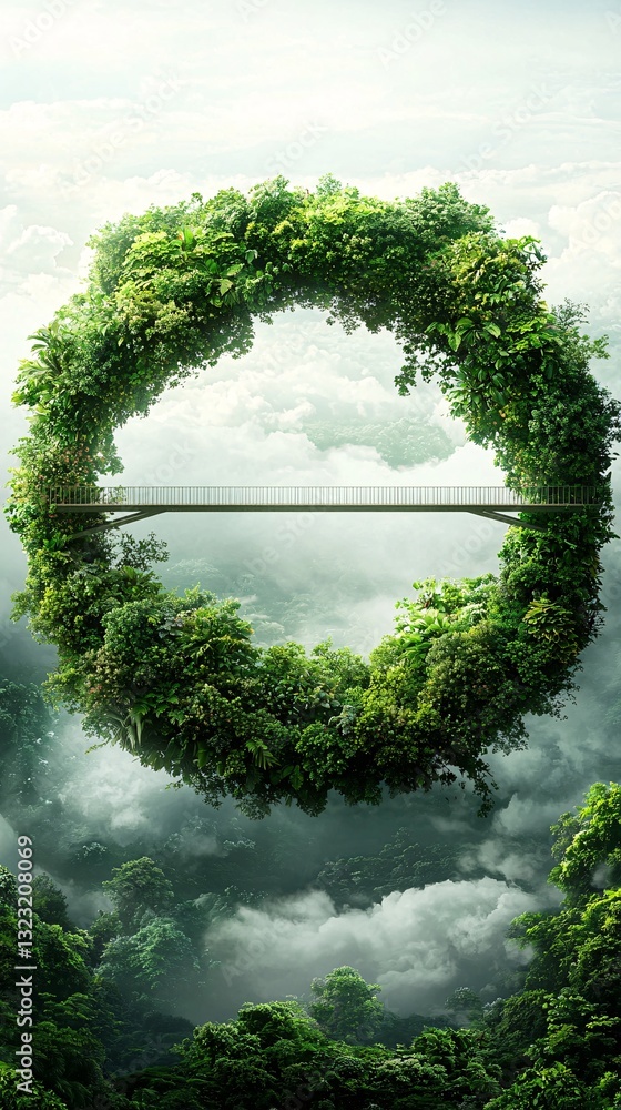 Poster a bridge that appears to be both above and below water at the same time, seamless transition between