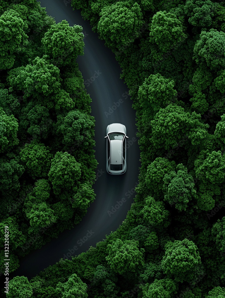 Poster a car driving on a road that loops into itself like a mobius strip, impossible geometry, physics-def