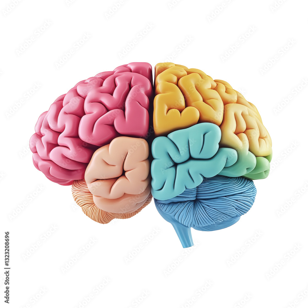 Aufkleber a colorful illustration of a brain divided into sections, representing different functions.