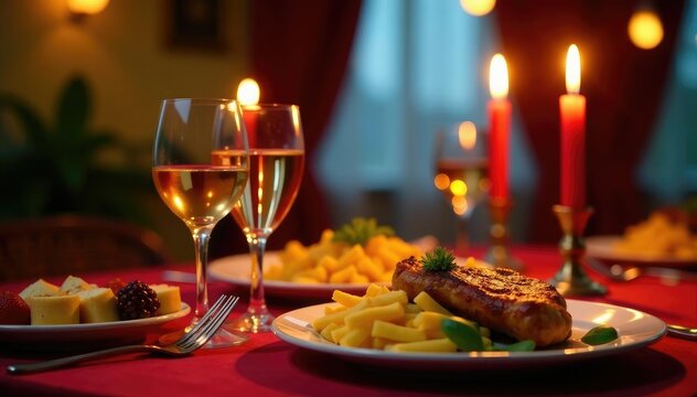Comida para presentar en una mesa con velas y candelabros, comida, candelabros, toallas