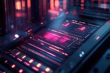 Obraz premium Close-up of a high-tech processor with futuristic AI capabilities.