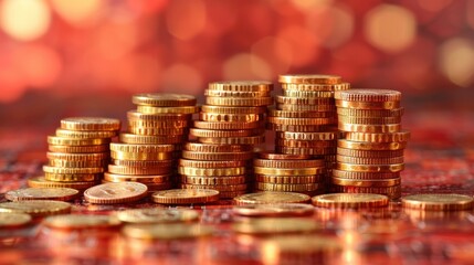 Golden Coin Stacks Wealth Accumulation Financial Growth Savings Investment Prosperity Backdrop Abundance