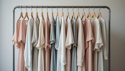 Obraz premium clothes hangers with clothes in a row with differents coours HD and 4k image 