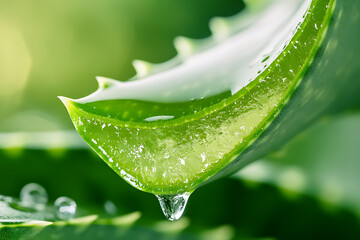 Close Up of a Freshly Cut Aloe Vera Leaf with Gel Oozing Out
