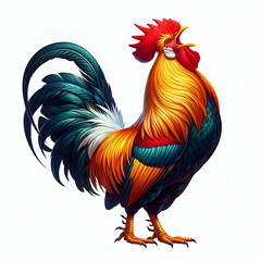 Fototapeta premium Proud and majestic, the rooster stands as the morning’s first herald