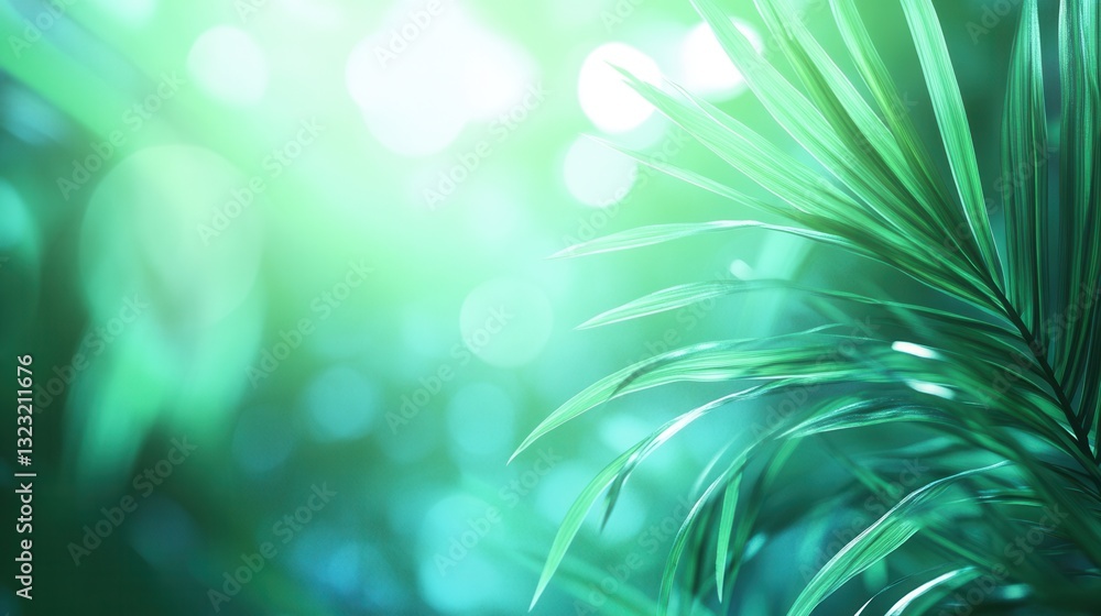 Aufkleber tropical oasis with blurred palm leaves in vibrant green and teal tones creating a fresh and adventu