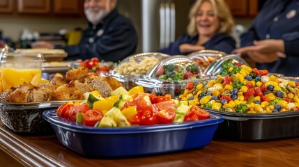 Obraz premium Colorful Array of Personalized Meal Options on a Flat Lay Table Setting