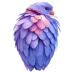 Obraz premium Whimsical stylized bird with soft feathers, shades of violet plus whimsical avian illustration, feather detail with png transparent background
