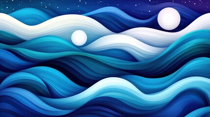 A dark blue and white gradient with soft glowing lines, inspired by ocean waves