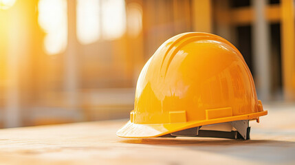 Industrial Hygiene Safety and Compliance Standards, Yellow hard hat on construction site table