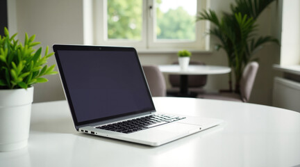 Modern Business Laptop On Wooden Table With Bokeh Background Blur Effect Professional Technology Device For Remote Work Office Computer Digital Workspace Elegant Electronics.