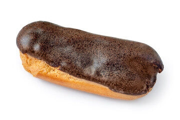 One custard cake on a white background.