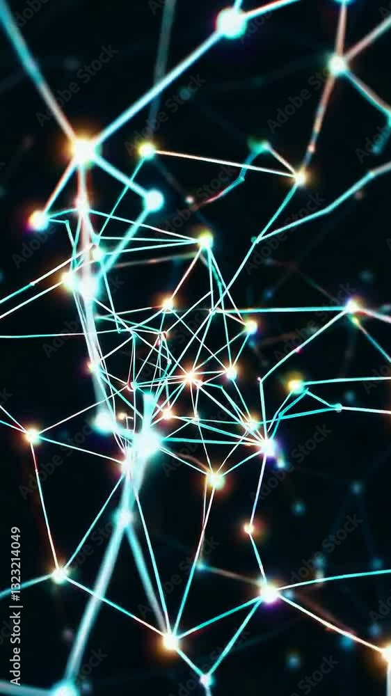 Poster dynamic neural network connections pulsating in futuristic digital grid space