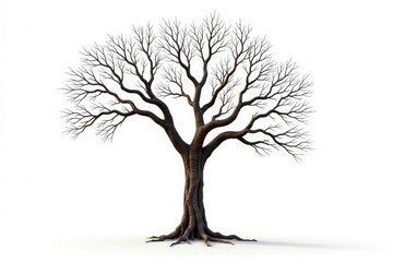 Obraz premium Tree trunk bare branches isolated on white background, calm, solitude
