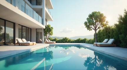 Fototapeta premium Blurred Bokeh Image Of a Luxury Infinity Pool With Breathtaking Mountain View Blurred Bokeh Resort Vacation Destination Travel Paradise Relaxation Spot Tranquil Outdoor Swimming Scenic Landscape