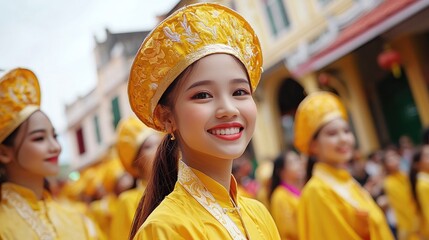 Vibrant cultural festival celebration vietnam portrait photography street environment close-up view joyful spirit