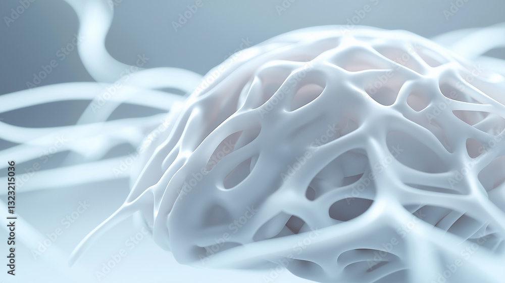 Poster a futuristic white 3d printed object with a lattice structure, representing technology and design in