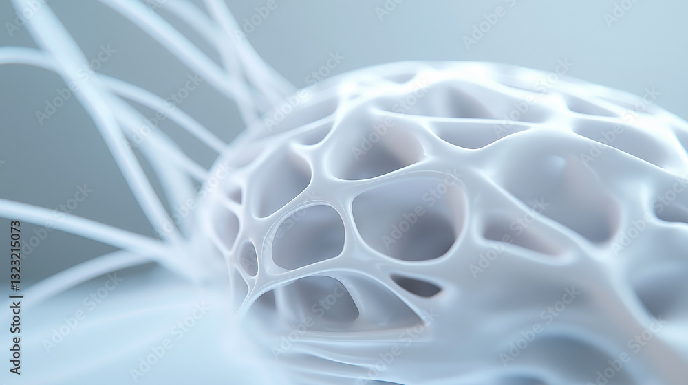 Poster a futuristic white 3d printed object with a lattice structure, representing technology and design in