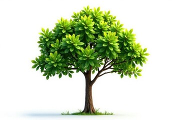 Tree isolated on white background with natural light filtering through leaves, tree, minimalist