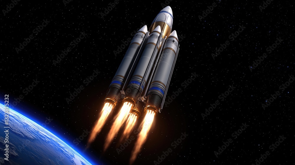 Poster rocket launch into space earth orbit science image outer space environment dynamic viewpoint aerospa