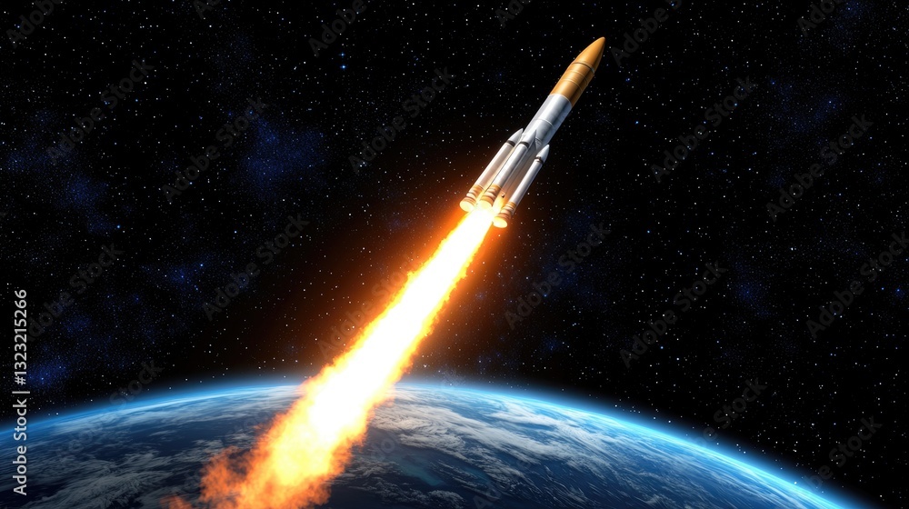 Poster rocket launch event earth orbit digital image space environment aerial view scientific exploration