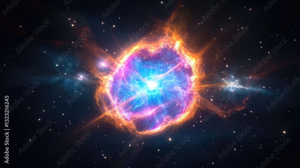 Poster cosmic explosion event outer space digital art nebula environment wide angle view astrophysics conce