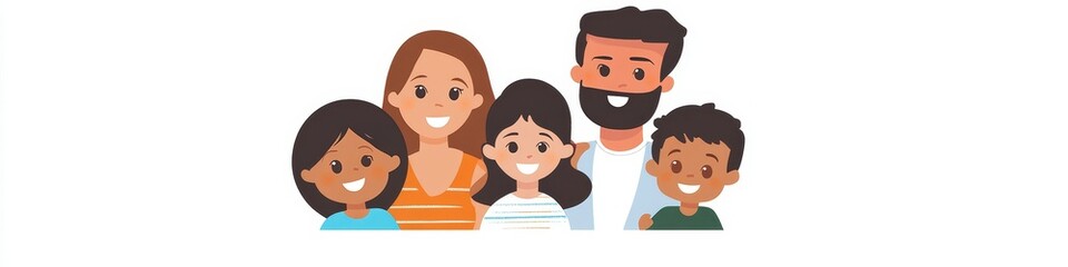 Multicultural group of mothers and fathers with kids. Flat  illustration