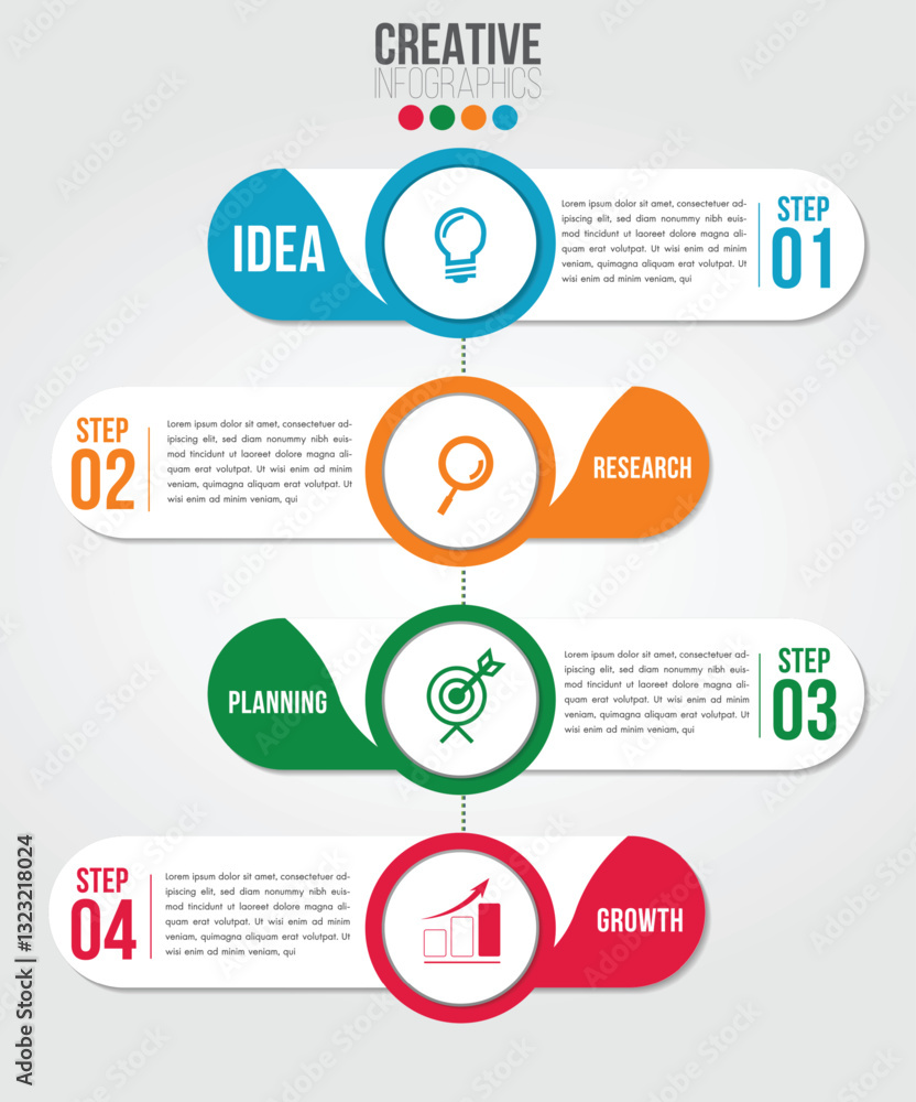 Poster business infographics 4 steps options design template.data and information visualization.dynamic col