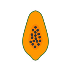 Half Papaya Flat Design Fruit Icon. Minimalist illustration representing a papaya cut in half, showing its orange pulp