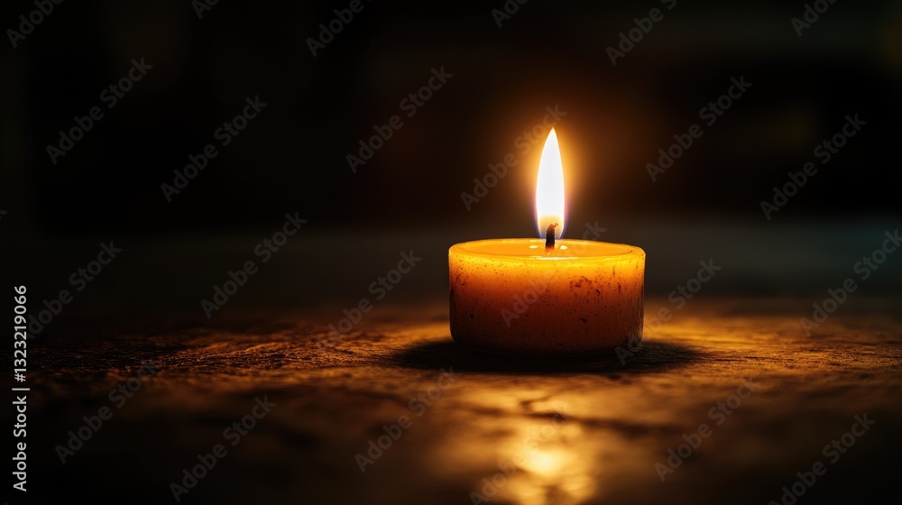Aufkleber illuminating serenity: close-up of flickering candle flame on rustic surface in soft lighting