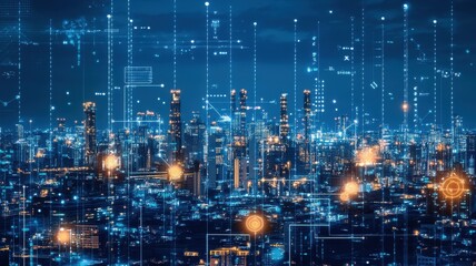 Futuristic cityscape showcasing interconnected sectors and innovative architecture under a vibrant sunset.